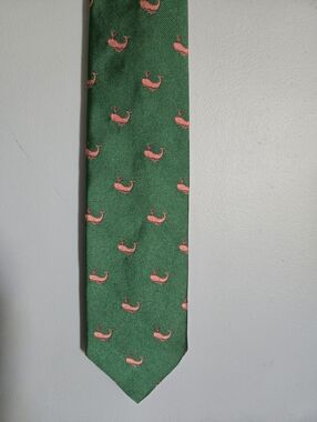 Brooks Brothers Makers Classic Silk Tie Kelly Green With Pink Whale Pattern